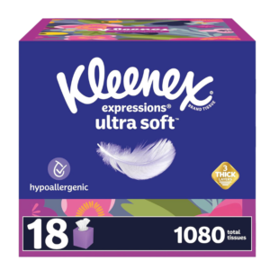 kleenex expressions ultra soft facial tissues, soft facial tissue, 18 cube boxes, 60 tissues per box, 3 ply (1,080 total tissues)