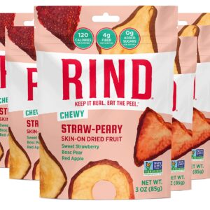 rind snacks | straw peary | strawberry, apple, & pear | dried fruit superfood | chewy snack | no sugar added | all natural | high in fiber | gluten free | vegan | paleo | fruit snacks | 3 oz | 6 pack