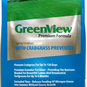 greenview premium formula spring fertilizer with crabgrass preventer 26 0 5, 13.6 lb bag covers 4,000 sq. ft.