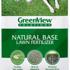 greenview solutions natural base lawn fertilizer – rich in natural & organic nutrients this slow release fertilizer provides fast acting repair and renewal, 25 lb. covers 5,000 sq. ft.