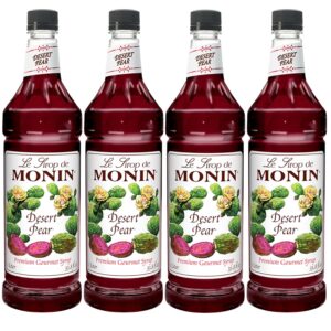 monin desert pear syrup, bold flavor of prickly pear cactus, natural flavors, great for iced teas, lemonades, cocktails, mocktails, and sodas, non gmo, gluten free (1 liter, 4 pack)
