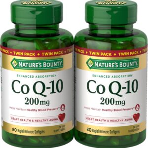 Nature's Bounty CoQ10 200 mg Softgels, Heart Health & Cellular Energy Support, Twin Pack, 160 Rapid Release Softgels