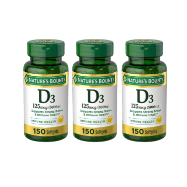 Nature's Bounty Vitamin D3 125 mcg-5000 IU Softgels, Maximum Strength 150 ea ( Pack of 3)