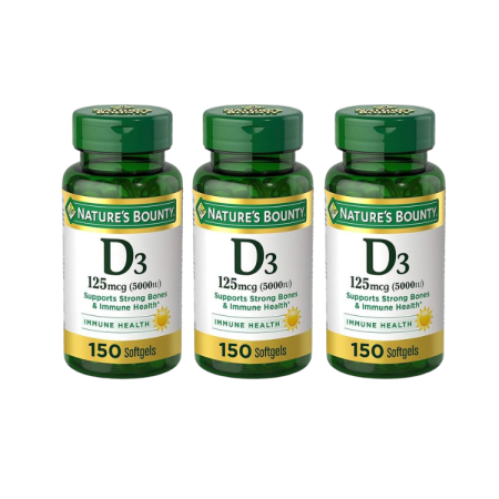 Nature's Bounty Vitamin D3 125 mcg-5000 IU Softgels, Maximum Strength 150 ea ( Pack of 3)