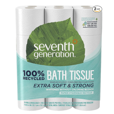 Seventh Generation Toilet Paper White Bathroom Tissue 2-ply 100% Recycled Paper without Chlorine Bleach 24 count, (Pack of 2)